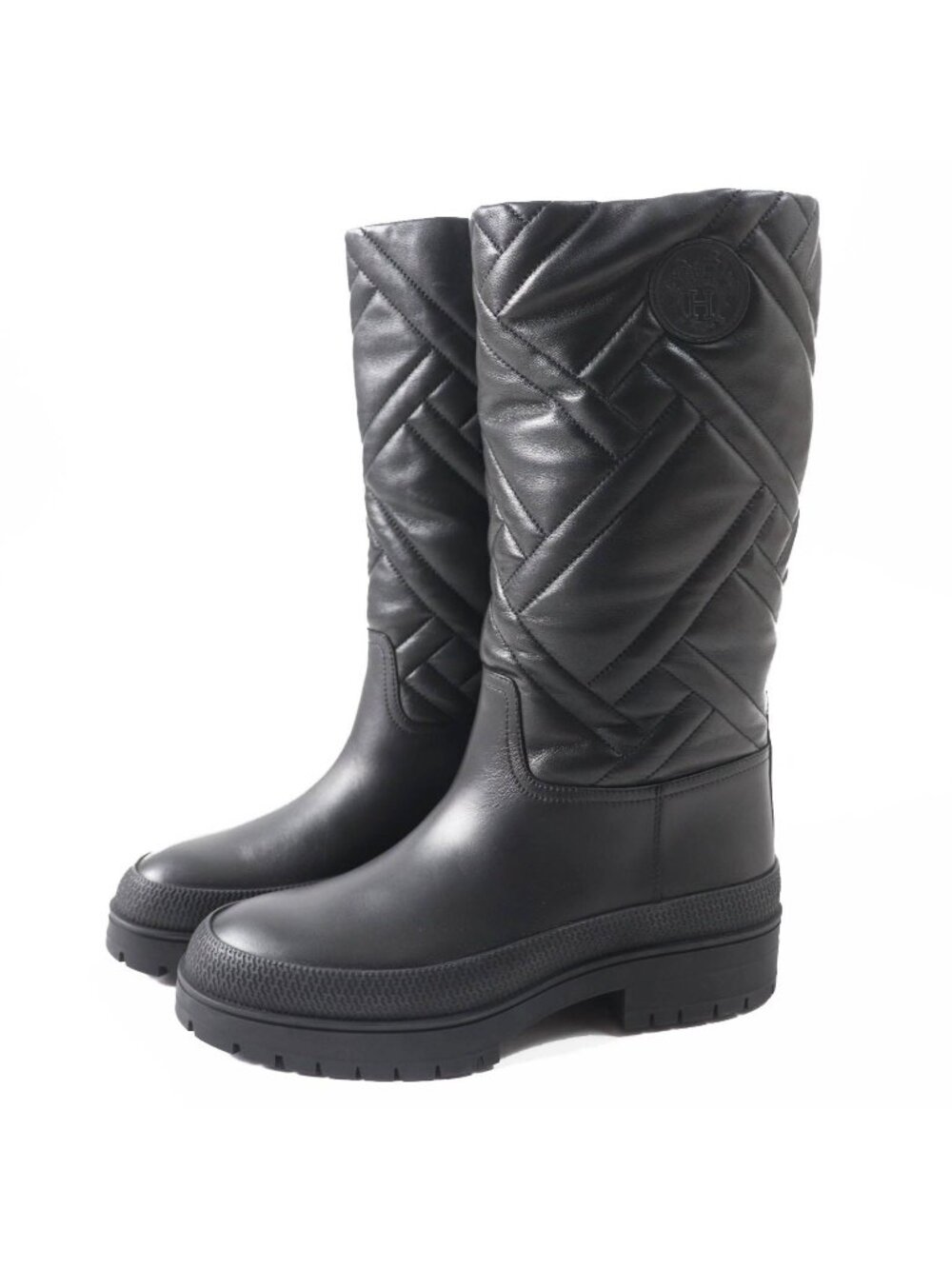 Hermes Ex Ris Patched Quilted Leather Boots Black